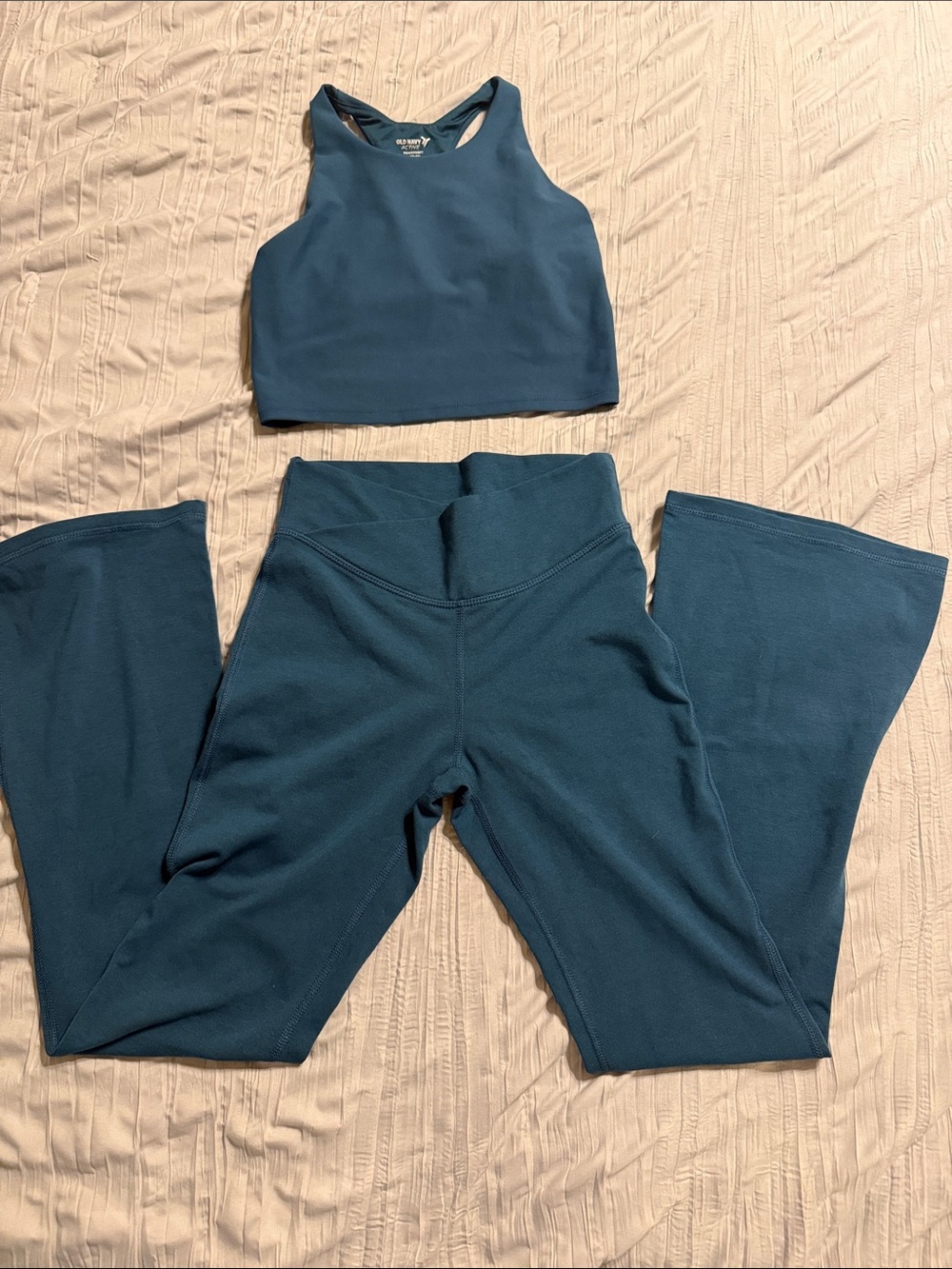 Old Navy Teal High-Waist Flare Leg Pants and top